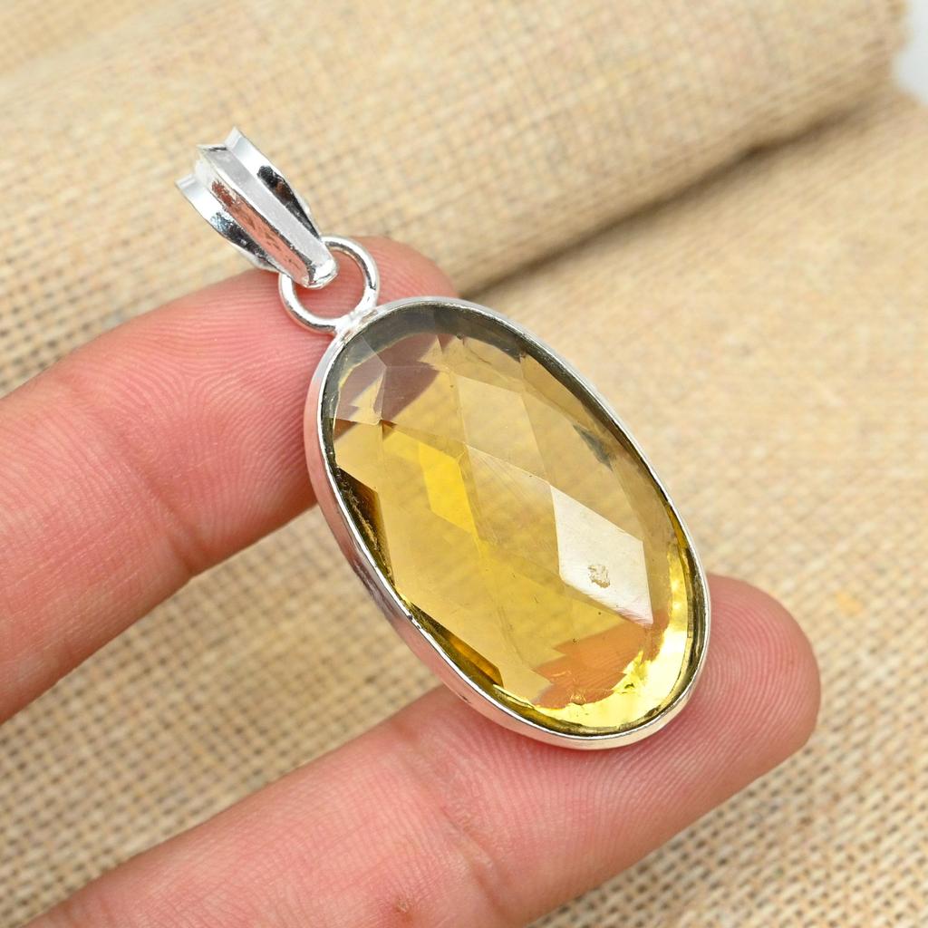 Citrine Topaz Gemstone 925 Bijoux en argent sterling Pendentif fait à la main Cadeau pour elle