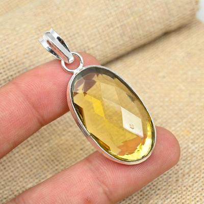 Citrine Topaz Gemstone 925 Sterling Silver Jewelry Handmade Pendant Gift For Her
