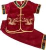Red Double Dragon Embroidered Tang Suit Set - Boys' Short Sleeve Summer Wear
