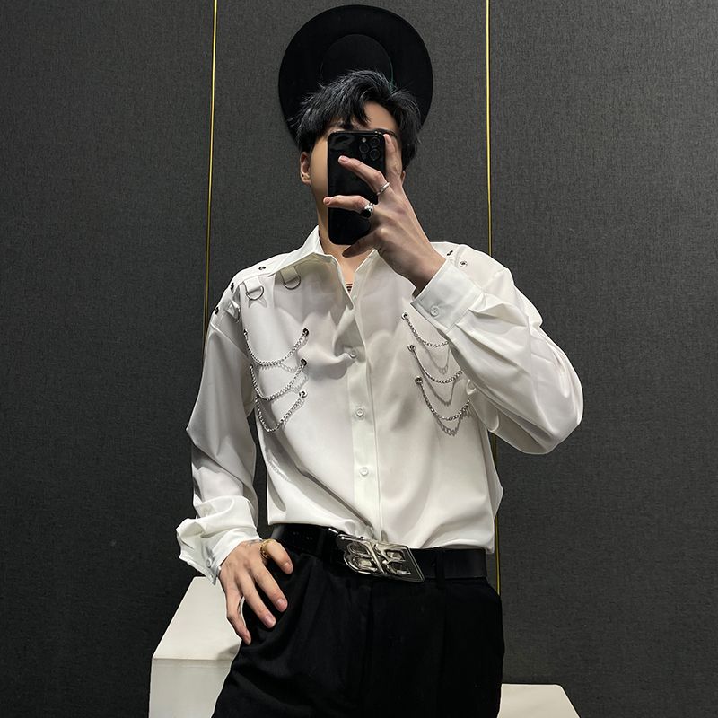 

Нишевый трендовый бренд Весенне-летний новый стиль Красивая модная трендовая свободная повседневная высококлассная мужская рубашка M белый