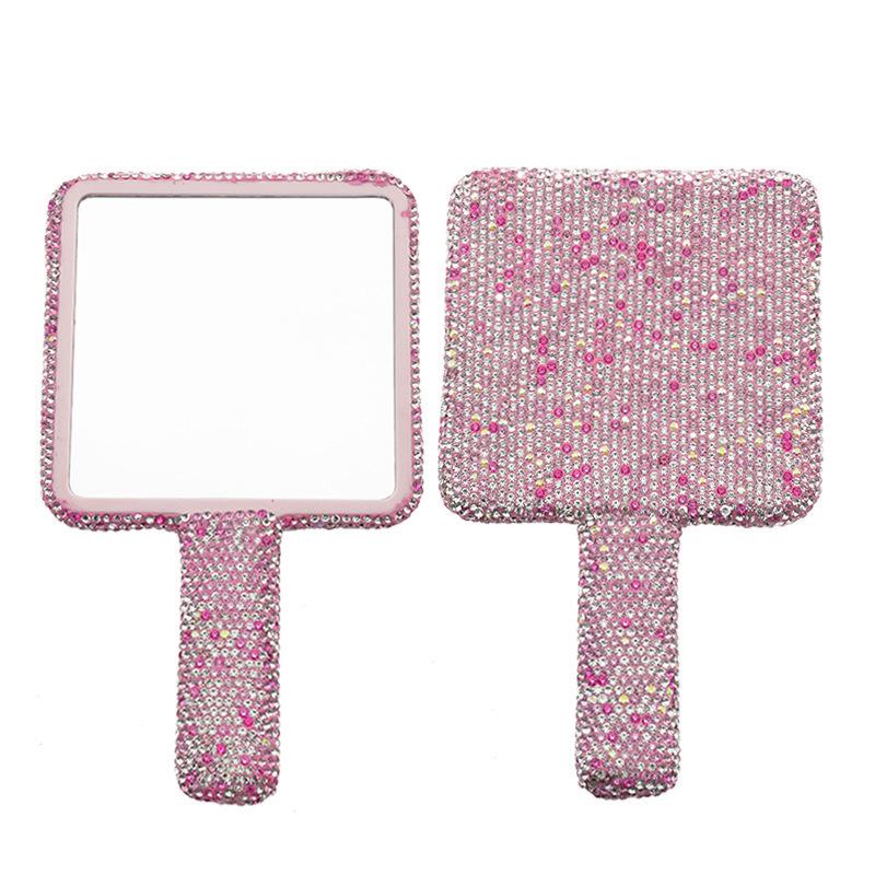 High-Quality Heart-Shaped Crystal Handle Rhinestone Makeup Mirror