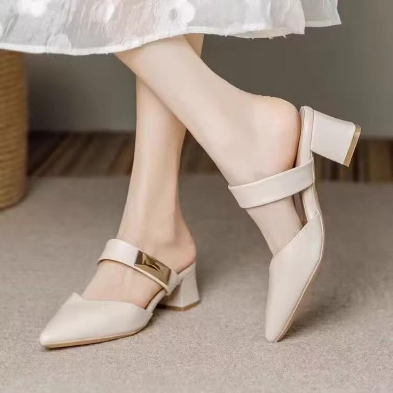 Baotou Thick Heel Semi-cool Slippers Women's Summer Outer Wear Summer New Fashion Lazy Shoes Shoes