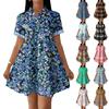 Women's Casual Loose Fit Shirt Dress Button Front Short Sleeve Collared Dress A-Line Hem Summer Dress