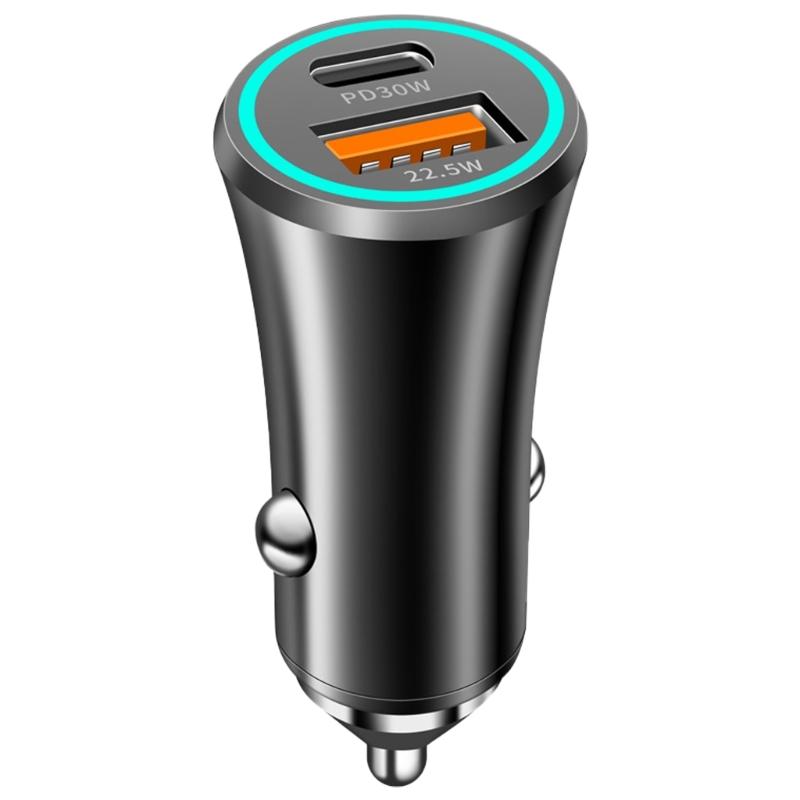 High Speed Charging Car Adapter with USB C and USB A Double Port 52.5W Total Output for Efficient Device Charging