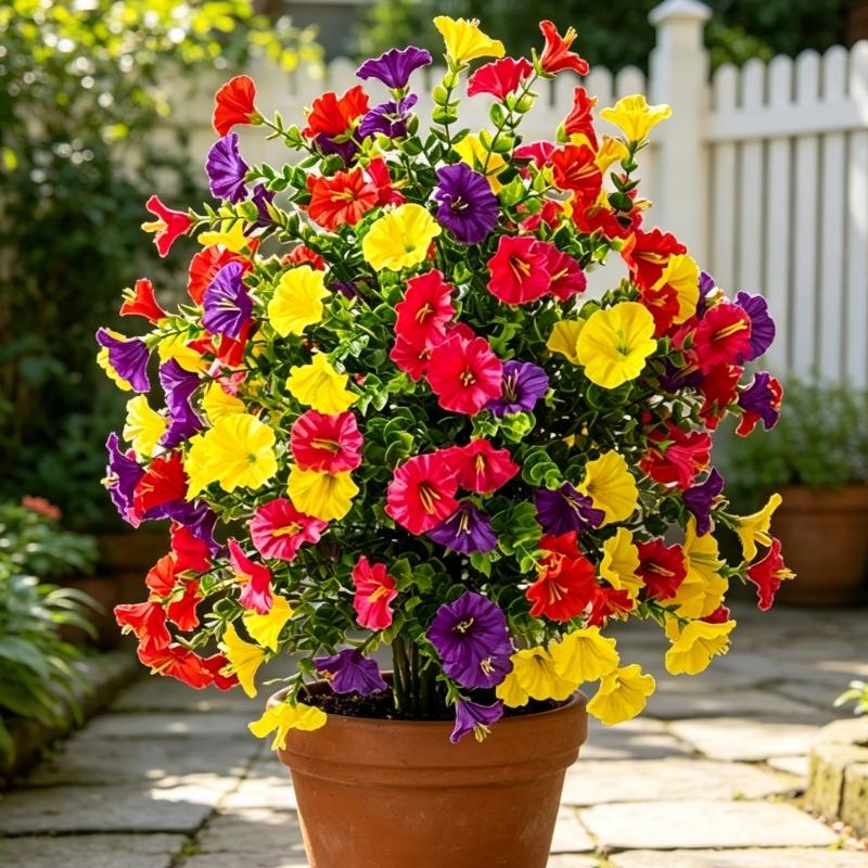 Artificial Plant Outdoor Artificial Morning Glory Flower Ground Stake Weather Resistant Plastic Flower For Garden Patio