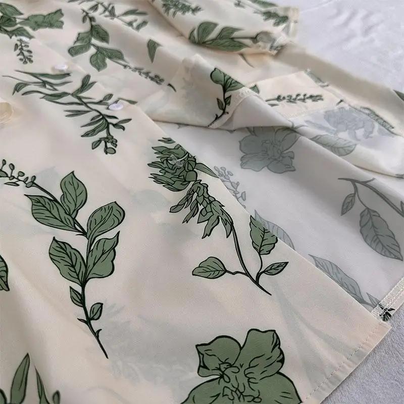 Leaf Printed Blouses Women Turn Down Collar Short Sleeve Elegant Shirts Casual Office Button Vintage Tops Autumn Blusas