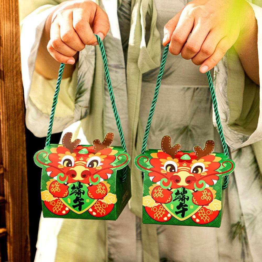 

Triangle Design Zongzi Gift Box Chinese Style Hand Gift Box Candy Bags StyleB