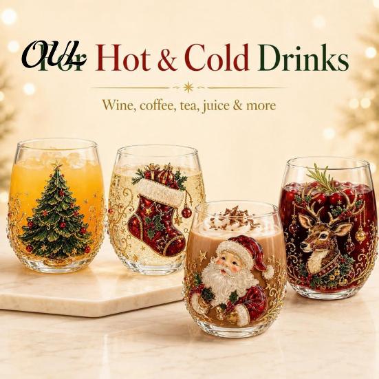 Accessori Cucina Tema Natale Vetro Artistico Tazza con Cucchiaino, Classico Babbo Natale Renna Pupazzo di Neve Bicchieri per Feste Design Tumbler, Bicchieri