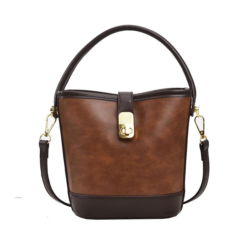 Retro Casual Portable Small Bag Women's 2025 New Fashion Versatile Bucket Bag Niche Design Contrasting Color Messenger Bag