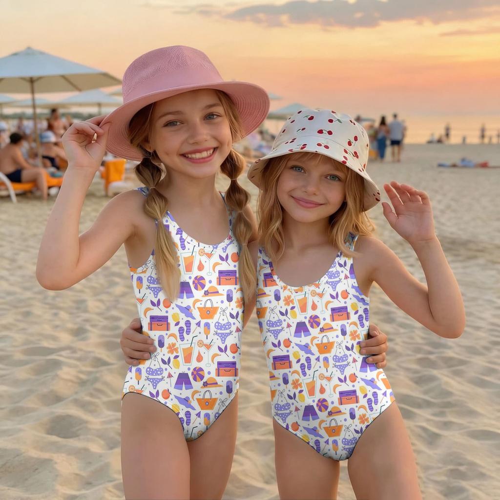 Costume Intero da Bambina Estate Stampa Hawaiana Costumi da Bagno Leggeri Comodi per Bambini Festa in Piscina Attività Acquatiche