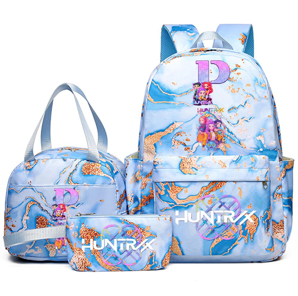 3Pcs/set Anime English Letter A-Z Printed Backpack with Pencil Case Handbag for Teenager Student Girl Boy Bookbag Travel Bag