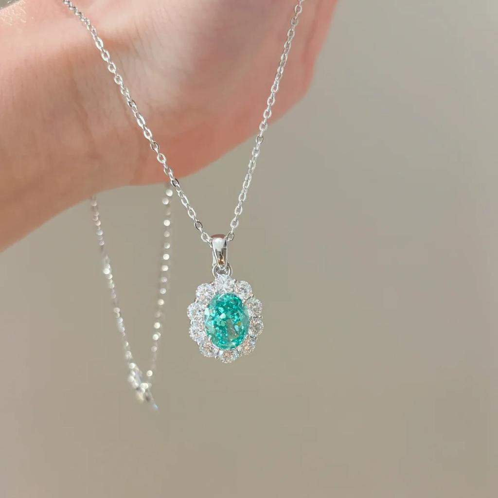 Romantic Atmosphere Mint Paraiba Pendant Necklace Light Luxury Fashion Tanzanian Blue Ring Color Treasure Set Women