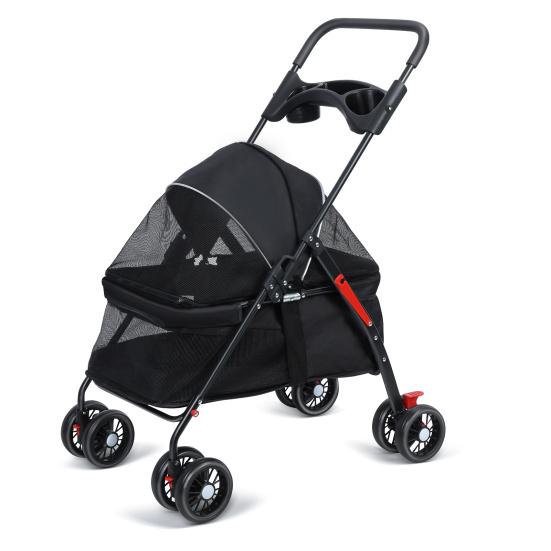 4 Räder Hunde Katzen Kinderwagen Outdoor Reise Haustier Faltkinderwagen Hunde Katzen Käfig Kinderwagen mit Becherhalter Atmungsaktives und Sichtbares Netz für Hund