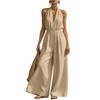 Women's V-neck Wide-leg Sleeveless Belted Long Jumpsuit