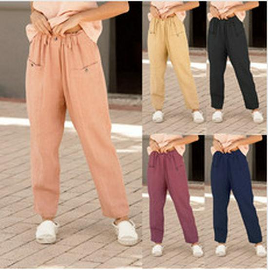 Elastic Waist Cotton Linen Loose Casual Pants for Women - Spring/Summer Collection