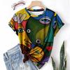 T-shirt da donna estiva a girocollo a maniche corte con motivo astratto stampato in 3D, artistica, leggera, casual e alla moda