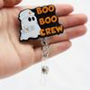 Halloween Boo Boo Crew Ghost Badge Reel, Acrylic Retractable ID Badge Holder with Swivel Clip for Nurses and Medical Staff, English Text