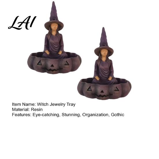Vintage Style Storage Meditating Witch Jewelry Tray Gothic Resin Decorative Decoration Dish Mysterious Zen Desktop Organizer for Keys Trinkets Room