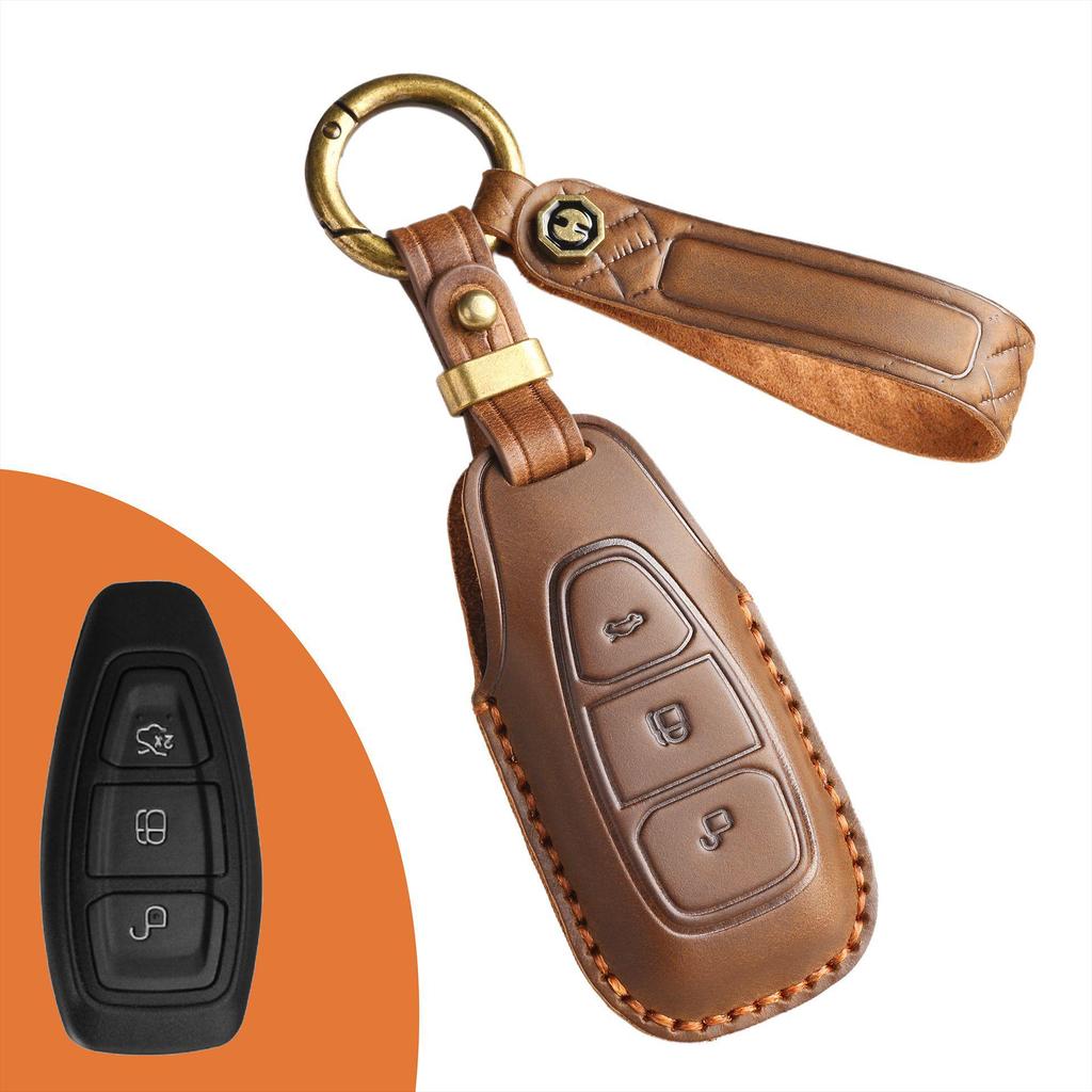 Husă cheie din piele lucrată manual pentru Ford Focus