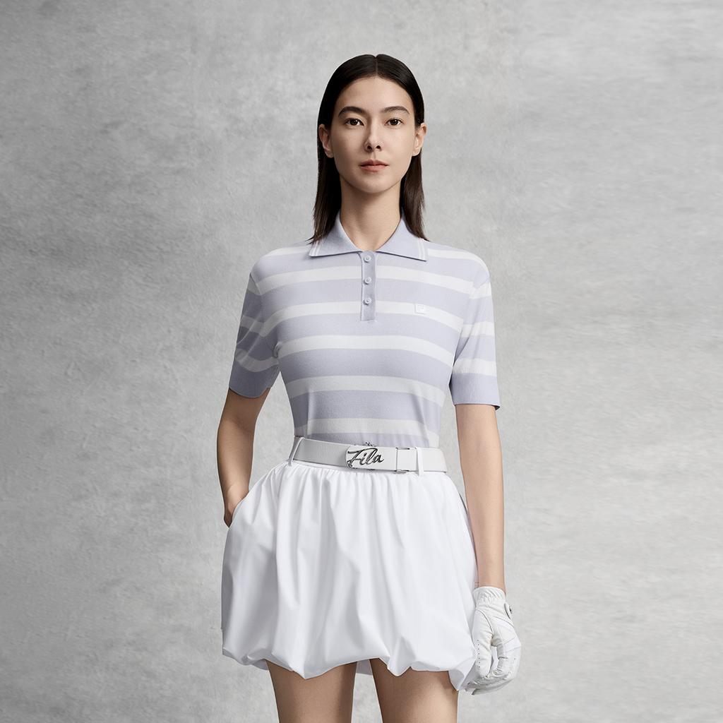 FILA Golf Series Fashion Simple Classic Retro Sports Casual Golf Versatile Comfortable Striped Polo Knit Short Sleeve Women tops A11W625410FWT