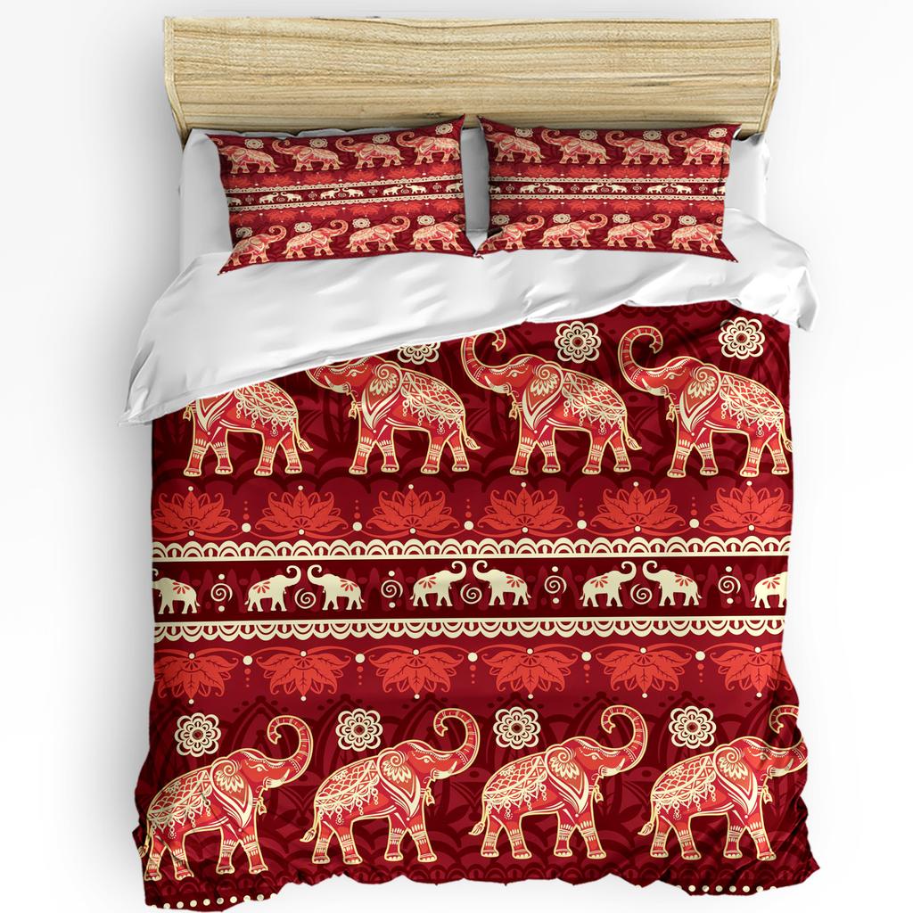 Indien Tier Elefant Blume Bettwäsche Set 3-teilig Bettbezug Kissenbezug Kinder Erwachsene Steppdeckenbezug Doppelbett-Set Heimtextil