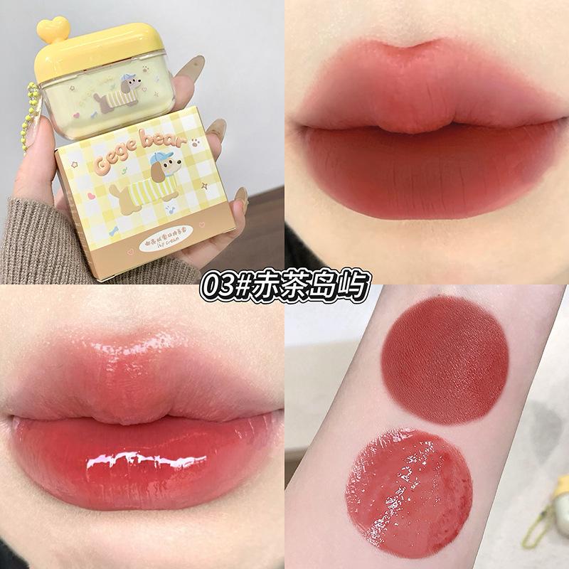 Gege Bear Double-Color Velvet Mist Lip Cream - Natural Bright Matte Finish for Autumn/Winter Moisturizing.