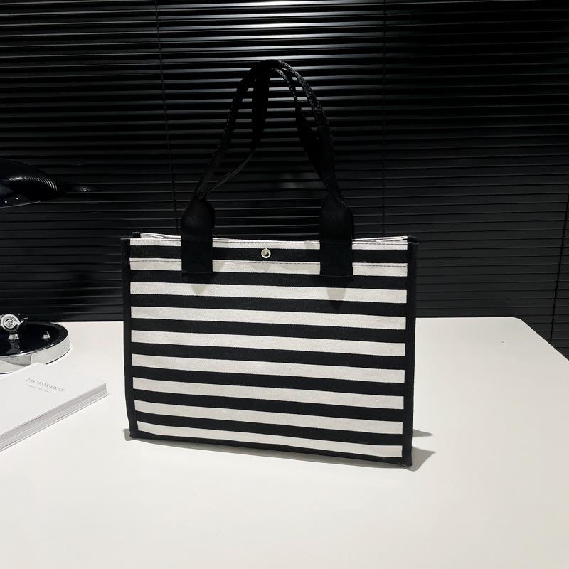 

Корейская полосатая холщовая сумка 2025 года, большая вместительная ручная сумка-тоут, универсальная сумка для поездок на работу, простая наплечная сумка для работы чёрный