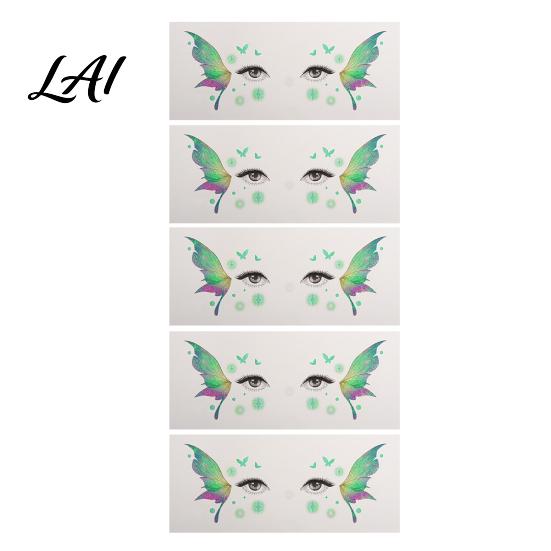 Eye Tail Stickers 5 Sheets Glitter Butterfly Stickers Temporary Face Tattoos for Kids Party Kids Cartoon Decals Festival Makeup Decor Easy Makeup