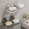 Plastic Suction Cup Soap Dish Wall Mounted Soap Tray Multifunctional Double Soap Dish  for Home