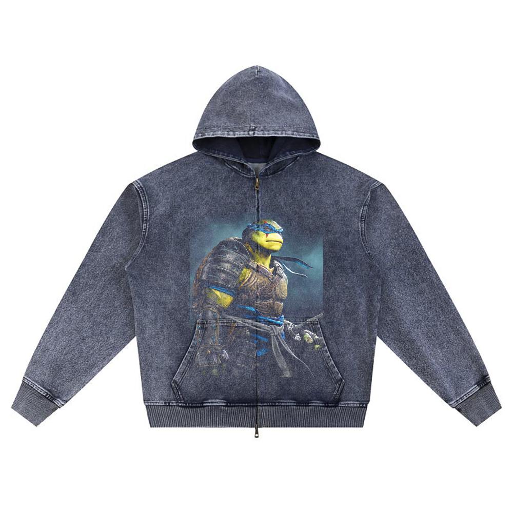 DTG Print Knitted Denim Zip-Up Hoodie Copy of LEONARDO Brother Print Zipper Hoodies  