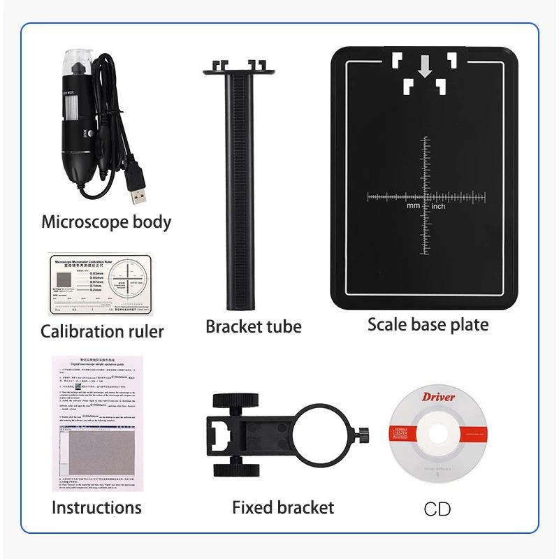Adjustable 1600x Magnification 3 In 1 Usb Hd Desktop Electronic Digital Microscope Plastic Bracket 8 Led For Pc Phone