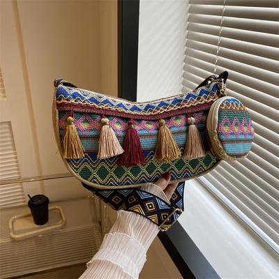 Premium Textured Women's Bag Double-sided New Fringed Woven Messenger Bag Versatile Wide Shoulder Strap Women's Shoulder Bag