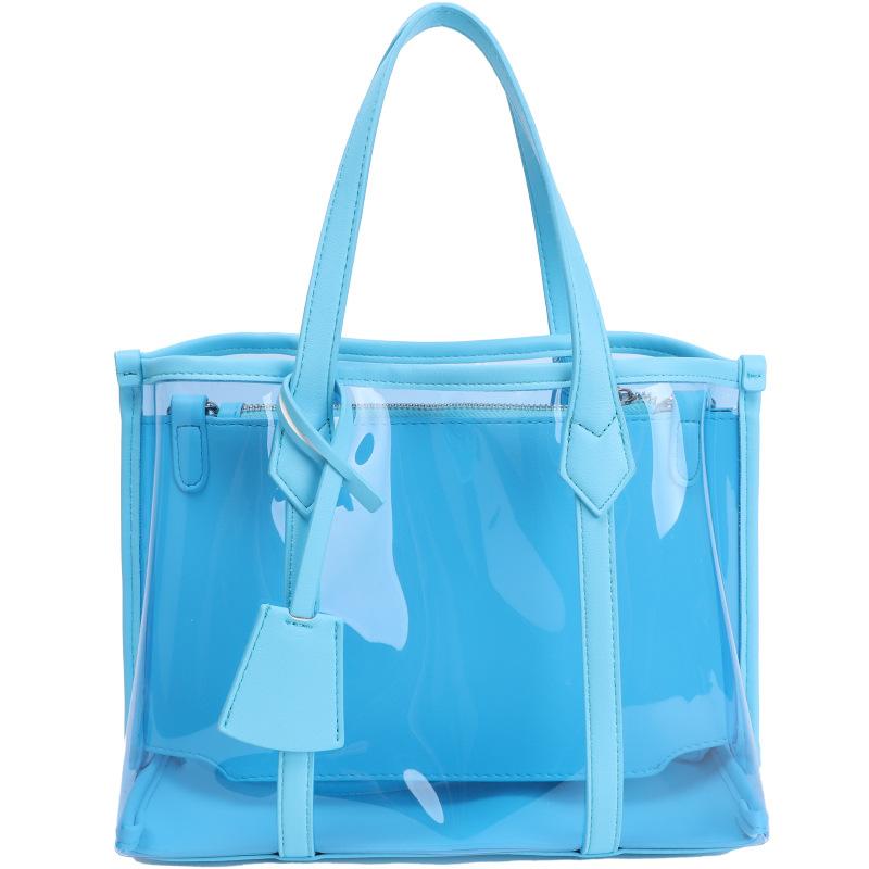 

Transparent Bag, Spring and Summer New Style, Large Capacity Handbag, Summer Beach Bag, Candy Colored Jelly Bag, Pain Bag синий