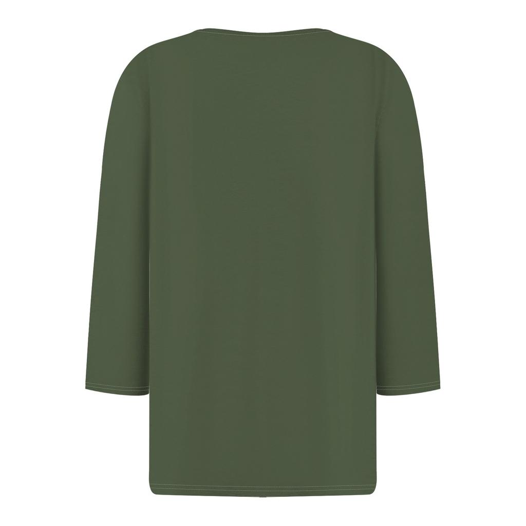 Dámské módní ležérní tričko s potiskem a výstřihem do V se sedmi rukávy