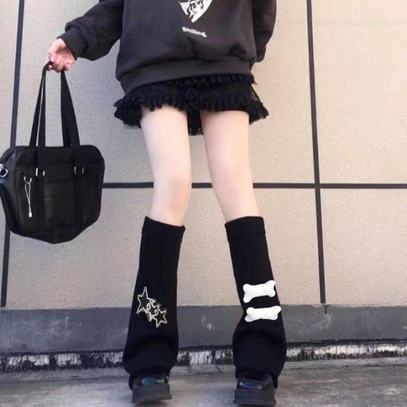 Subculture Hot Girl Y2K Star Leg Warmers - Handmade Slimming JK Knit Wide-Leg Sock Covers