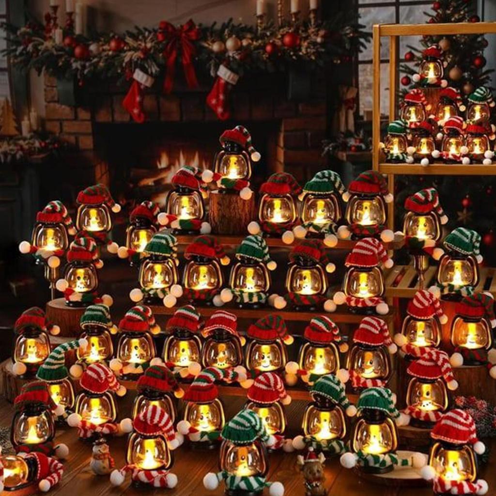 Snowman Lantern Christmas Small Lamp Decor Hangable Lamp With Hats Scarves For Holiday Outdoor Indoor Party Tabletop Tree Winter