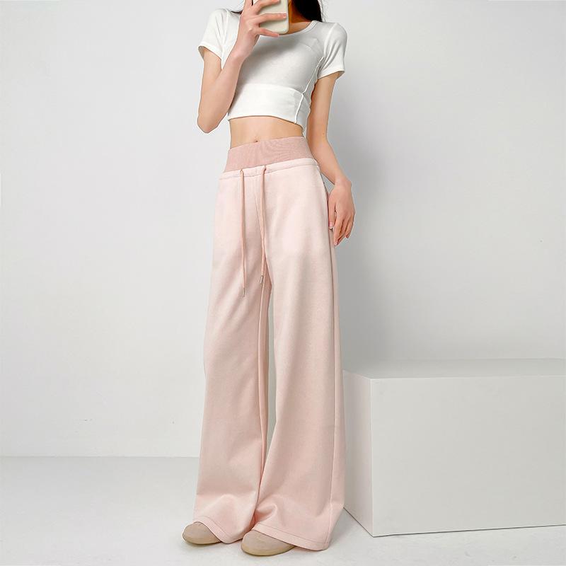 

Белые и серые брюки широкие штанины для женщин весной и летом новый стиль спортивных штанов высокая талия приспущенные свободные прямые повседневные спортивные штаны S