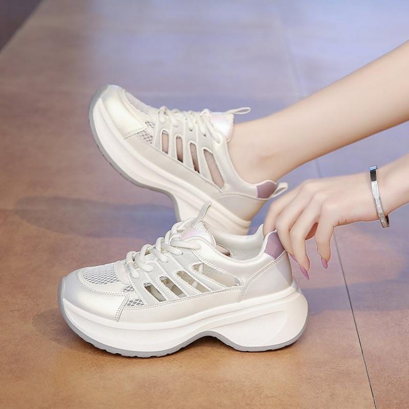 Summer Hollow Breathable Dad Shoes Women's Thick-soled Soft-soled Sports Shoes and White Sneakers