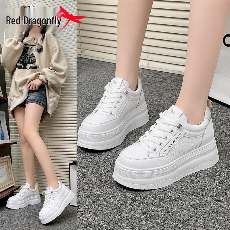 Red Dragonfly Women s Summer Breathable White Platform Sneakers with Thick Sole and Hidden Height, Casual Sports Style 38