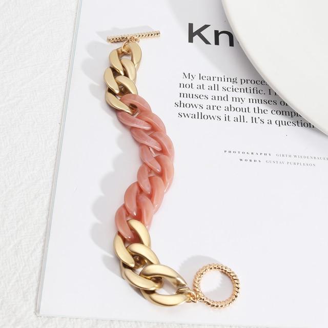 

Винтажный металлический браслет из смолы, толстое звено цепи, круглый кубинский браслет, модный браслет в стиле панк с поворотным замком, браслеты для друзей, ручные ювелирные изделия розовый