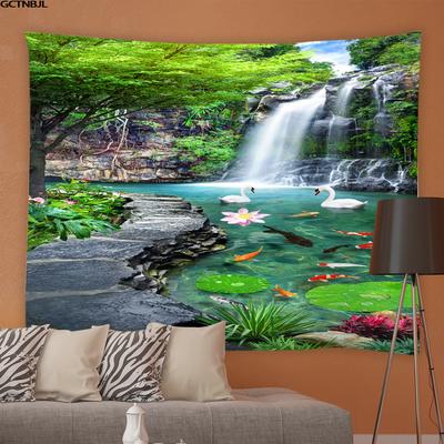 Frühling Natürliche Landschaft Wandteppich 3D Wald Wasserfall Landschaft Wandbehang Hause Hintergrund Tuch Dekor Garten Poster für Außerhalb