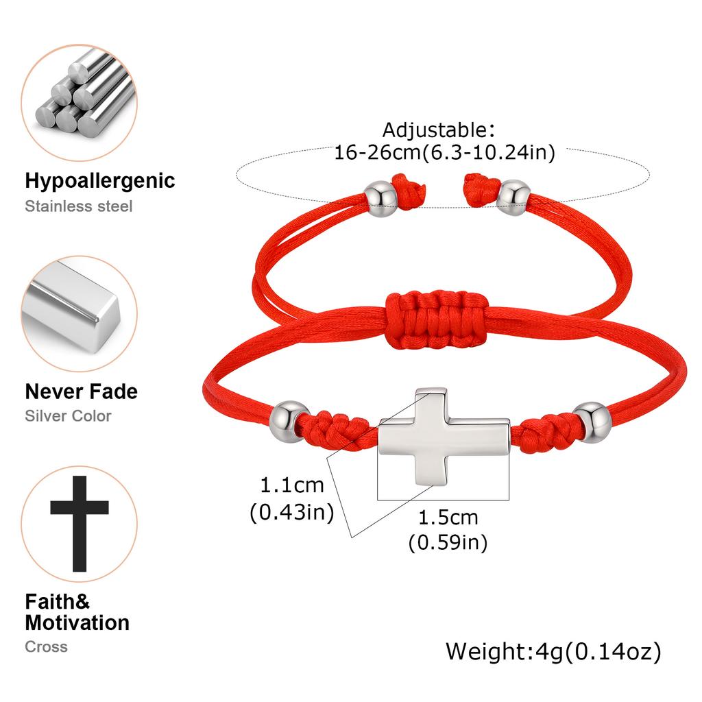 Red Braided Rope Cross Bracelet for Women Stainless Steel Pray Adjustable Bracelets Lucky Accessories Jewelry Gift