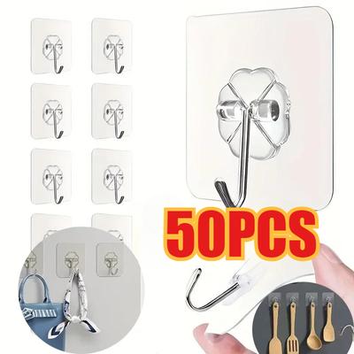 50PCS Hooks Transparent Strong Self Adhesive Door Wall Hangers Hooks Suction Heavy Load Rack Cup Sucker for Kitchen Bathroom