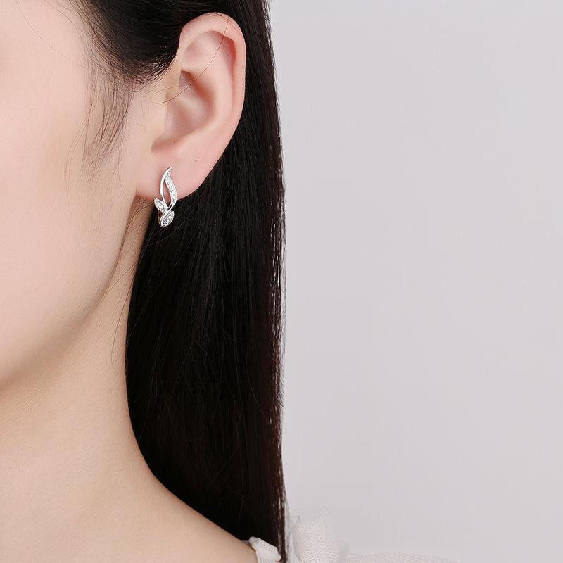 925 Sterling Silver Zircon Round Bead Threaded Stud Earrings, Women's Screw Twist-off Stud Earrings, Simple and Fashion