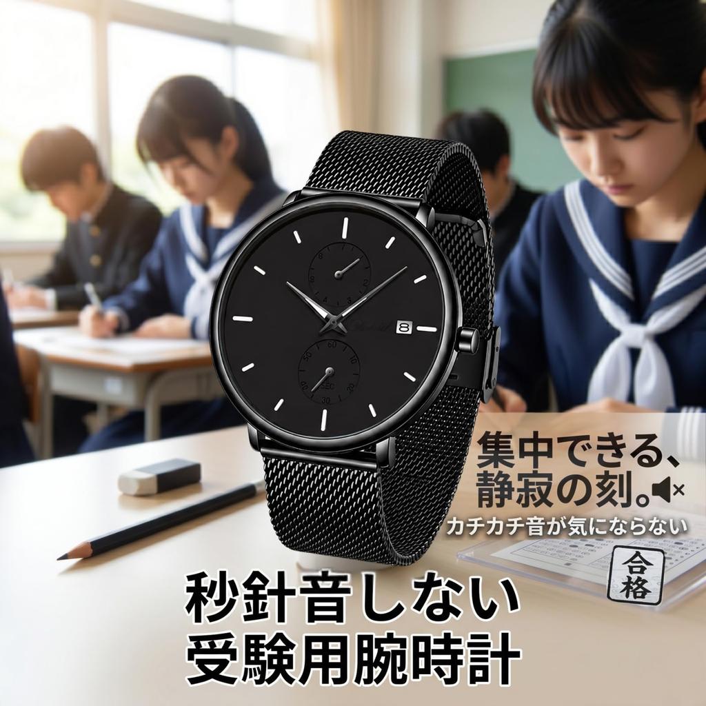 DIZIZID Men's Milanese Mesh Analog Watch, Student Exam Series, Luminous Date-Day Display, Black, Slim Lightweight, 3ATM Waterproof