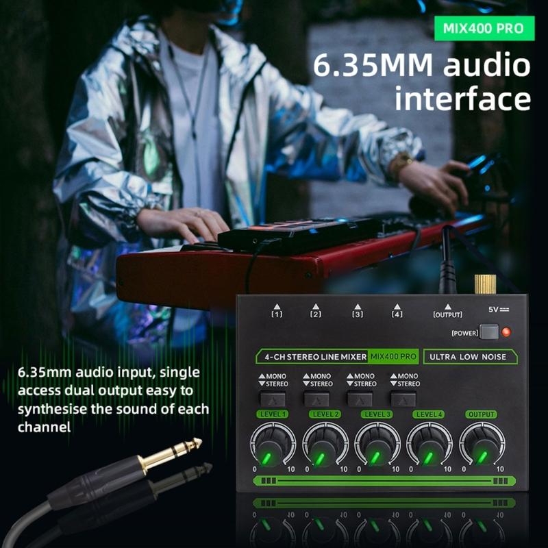 Low Noise 4 Channel Line Mixer for Mixing 4 Stereo Channel LED Mixer Adapter for Microphones Guitars Keyboards