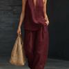 European & American Plus Size Halter V-neck Cotton Linen Blend Camisole