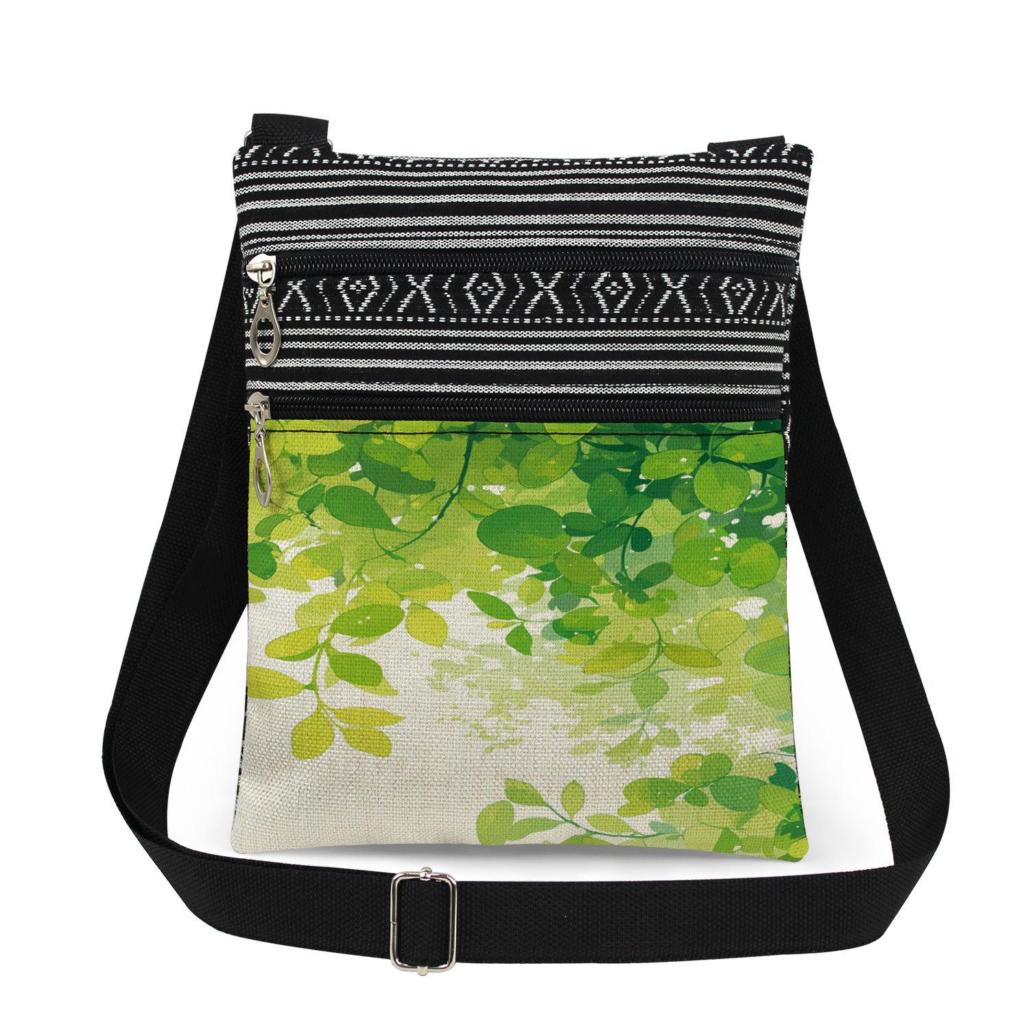 

1PC Green leaf Print Tote Bags Women Shoulder Handbags Postman Package 6903