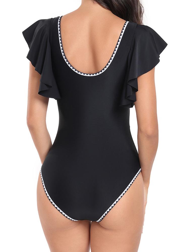 2024 Ruffle Swimsuit One Piece Sexy Straped Swimwear Women Padded Bathers Bathing Suit Female Swimming Summer Backless Beachwear