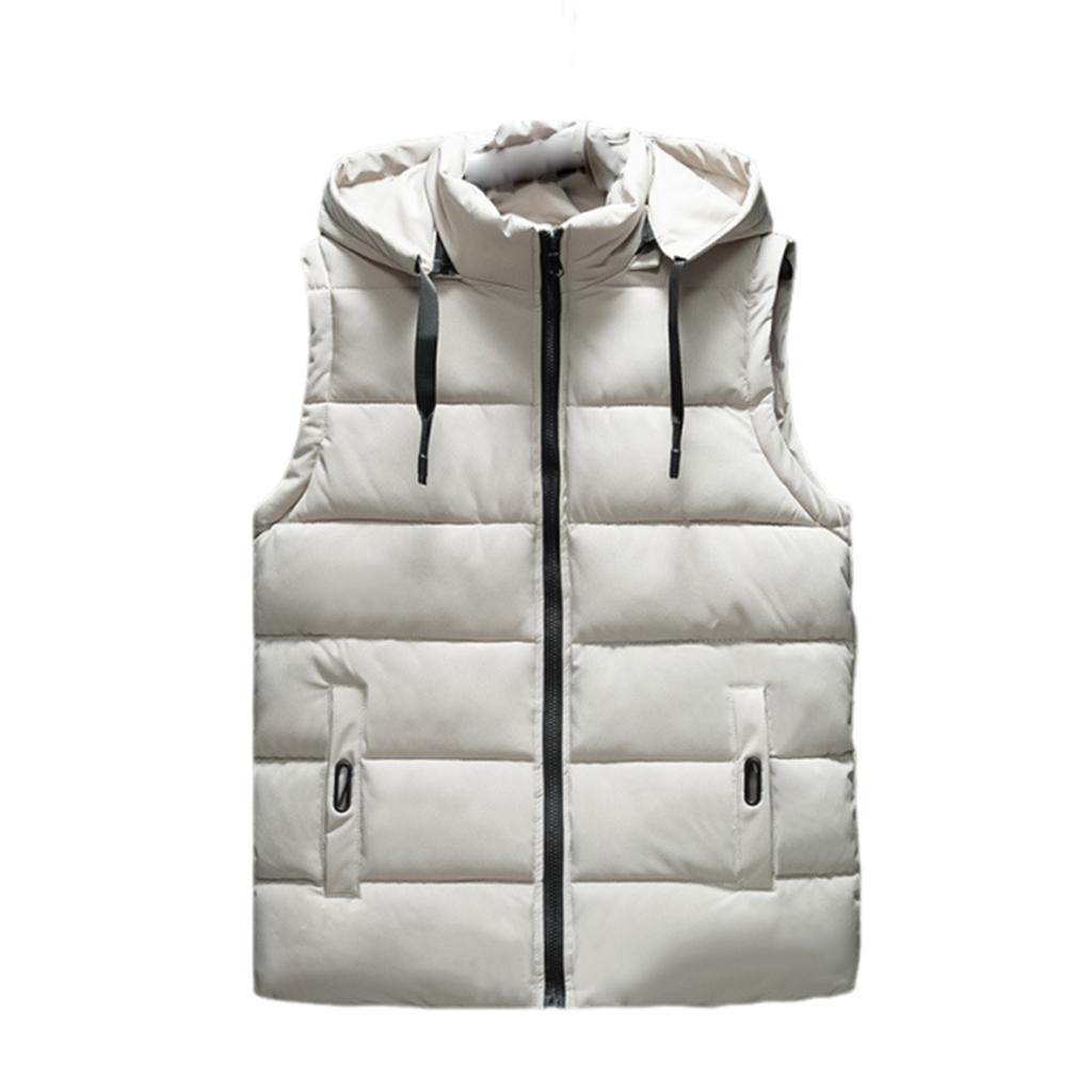 Men's Winter Trend Wear Loose Thick Down Cotton Clip Multi-pocket Solid Color Casual Hooded Vest Coat